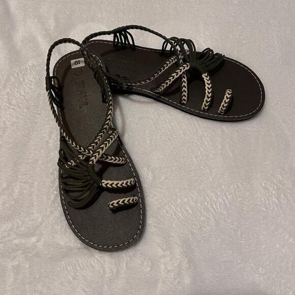 Plaka Shoes - Plaka Flat Sandals for Women Braided Palm Leaf Teal & Moss Green, Size 10